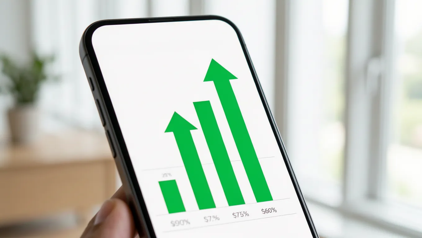 Smartphone showing a rising credit score for best personal loans for bad credit