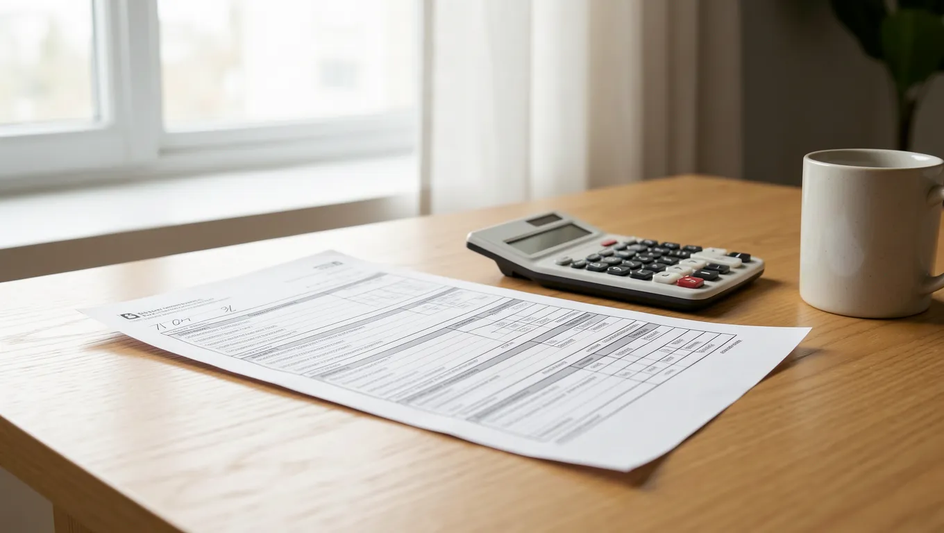 Medical bill and calculator on a kitchen table