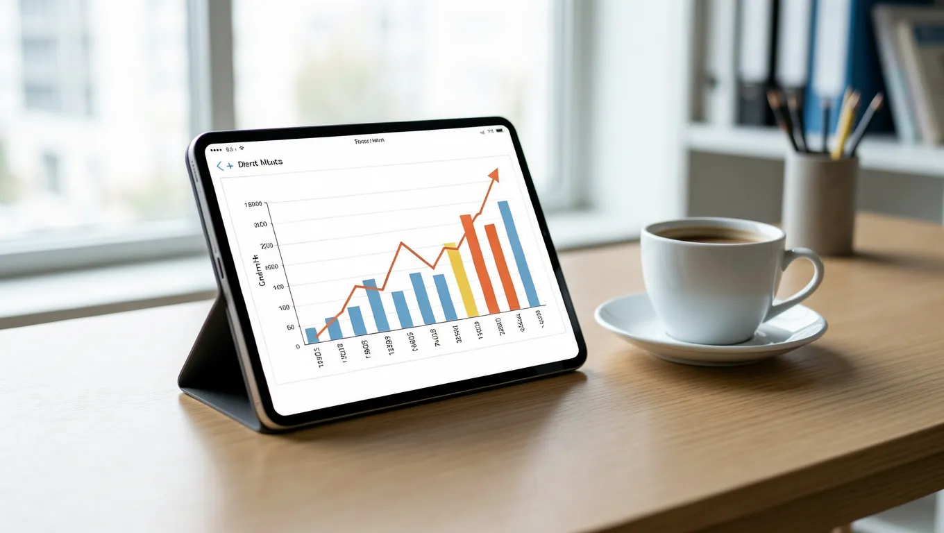 Tablet showing financial data on a clean desk