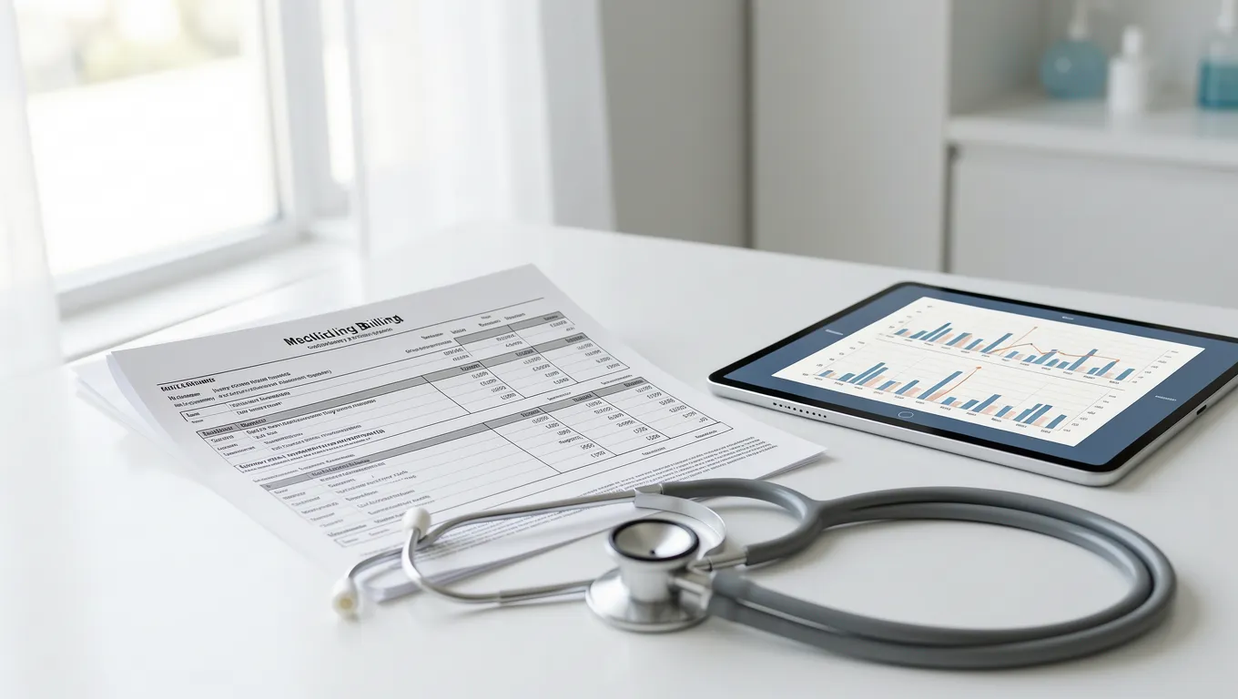 Detailed view of medical bills and healthcare tools for personal loans for medical bills.