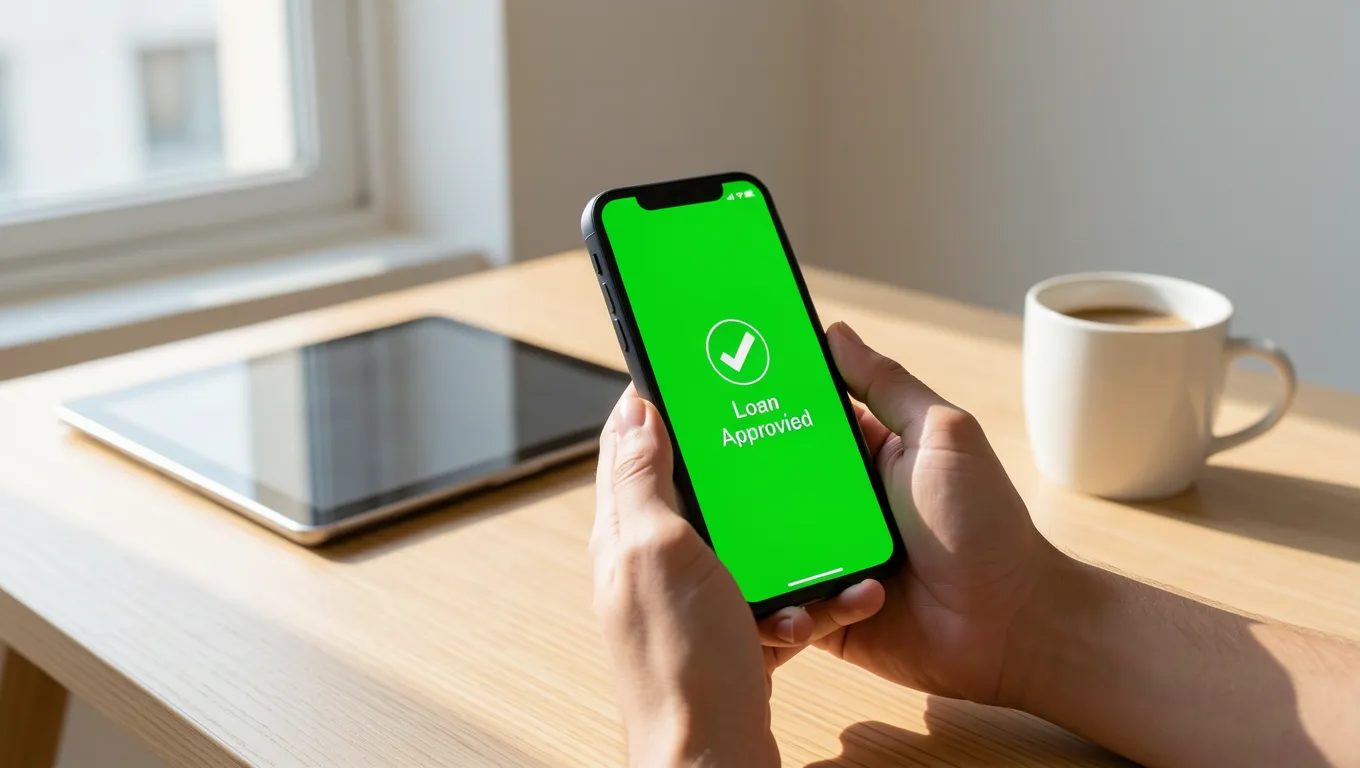 A smartphone showing instant approval for personal loans online instant approval in 2026.