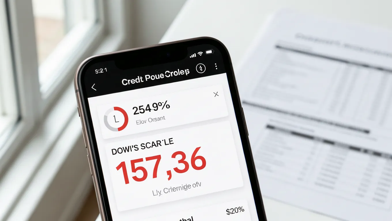 Smartphone displaying a low credit score dashboard related to personal loans with poor credit score