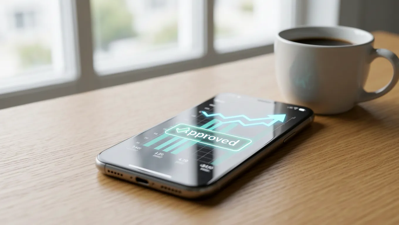 Smartphone showing approved quick personal loans no credit check status